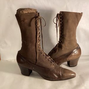 Vintage women’s leather and cloth high tie boots